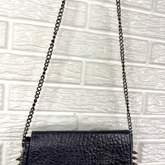 Studded Navy Blue Faux Leather Crossbody Bag Pewter Hardware Shoulder Strap - Picture 2 of 9
